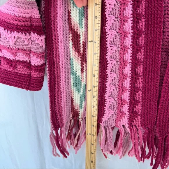 Honeybea Upcycled Vintage Afghan Sweater Cardigan OS Pink - Picture 12 of 13